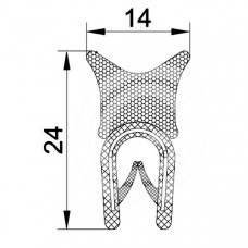 Door seal | PVC | sponge rubber nock | black | 24 x 14 mm | per meter